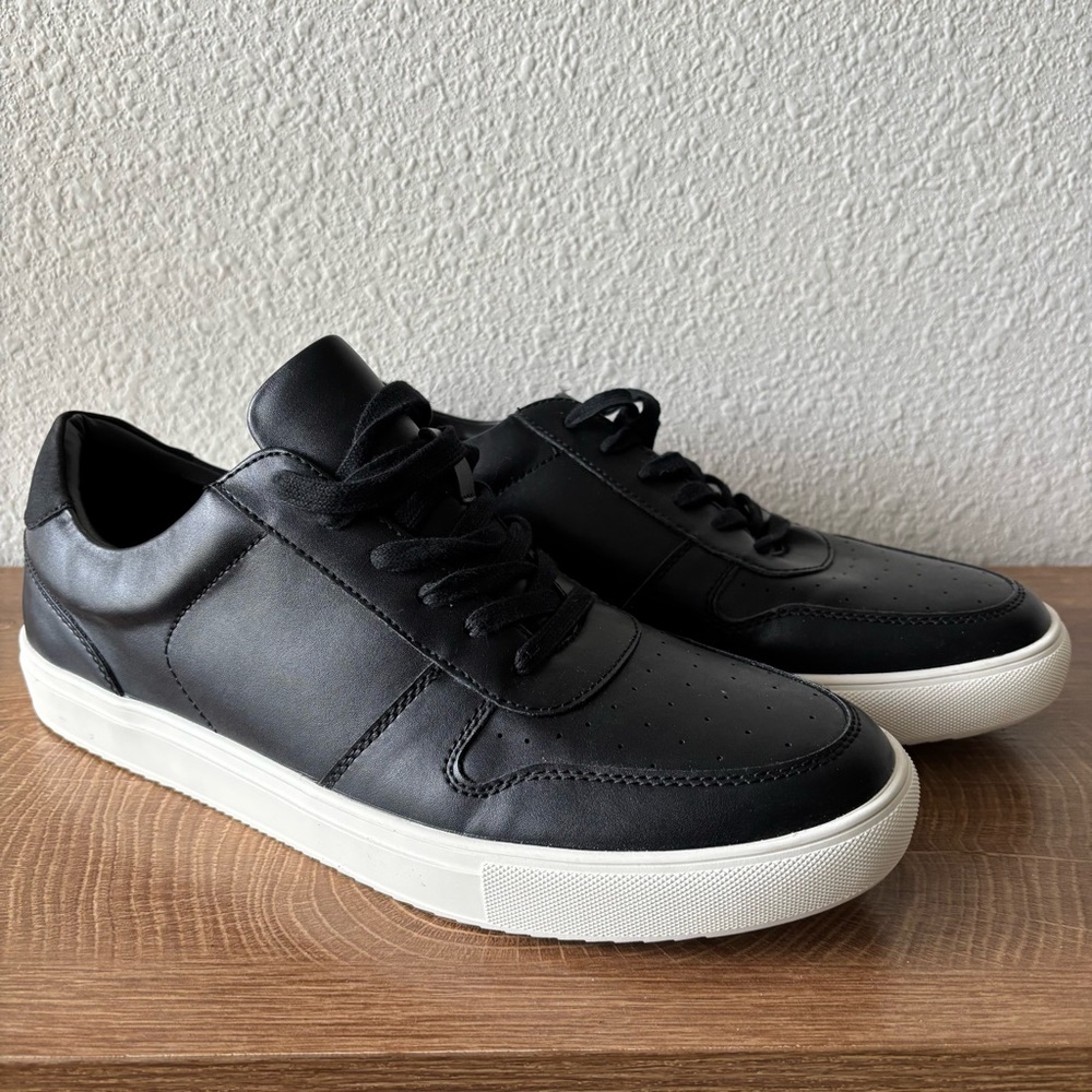 Abound Black Leather Sneakers with White Sole